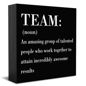 lot 16431 image: HTBIG Inspirational Team Noun Office Decor Desk Decor Wooden Box Sign Rustic Black Wood Block Plaque Box Sign for Home Office Desk Shelf Table Decoration Coworker Gift Team Definition send friends