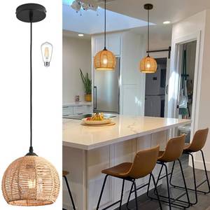 lot 17212 image: AyshwillDec Mini Hemp Rope Woven Pendant Light Woven Light Fixture Boho Chandelier Light Fixture Wicker Pendant Light Rattan Light Pendant Dome Wicker Chandelier for Bedroom Kitchen Island(Bulb Incl.)