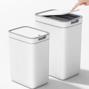 lot 17213 image: Spreezy 2 Pack Small Trash Can with Lid(3.6 Gal & 2.4 Gal), Bathroom Garbage Can with Hidden Trash Bag Storage, Slim Waste Basket for Bathroom, Bedroom, Office, Living Room, Car, White