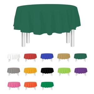 lot 17215 image: Party Dimensions Green Disposable Plastic Tablecloth for Round Tables (12 Pack) Table Cloths for Parties, Events & Weddings, Indoors & Outdoors, 84 inches, Plastic Table Cover