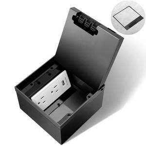 lot 17216 image: Vagueior Recessed Flat Hidden Floor Electrical Outlet Kit, Hidden Duplex 15A Tamper-Resistant Receptacle Outlet and 2.1A USB Port, Waterproof Electrical Outlet Cover Box, Black