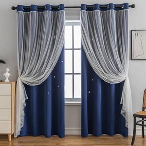 lot 17224 image: indistar Star Cutout Kids Window Blackout Curtains for Girl Bedroom Window Room Darkening Curtains & Drapes Baby Nursery Curtains (2 Panel,52Wx84L inch,Navy Blue)