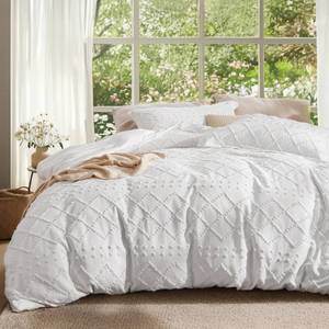 lot 17227 image: Bedsure Boho Duvet Cover Queen Size - White Breathable & Soft Boho Bedding, Machine Washable Comforter Cover for All Seasons, Includes 1 Duvet Cover 90x90 with 2 Pillow Shams & Zipper Closure