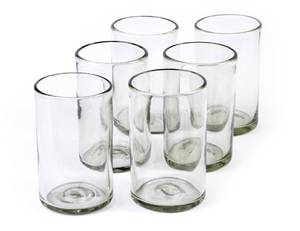 lot 17290 image: HANDMADE CON AMOR - 15 oz Hand Blown Mexican Drinking Glasses - Set of 6 tumblers, 15 fl oz each, Clear