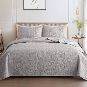 lot 17295 image: Whale Flotilla Soft California King Quilt Bedding Set for All Seasons, Vintage Damask Ultrasonic Quilts Set, Lightweight Reversible Bedspread, Coverlet, Bed Cover with 2 Pillow Shams, Lightgrey