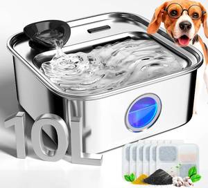 lot 17319 image: oneisall Dog Water Fountain, 2.6Gal10L Stainless Steel Dog Water Bowl Dispenser with Deeper Drinking Aera & Washable Filter, Ultra-Quiet Pet Water Fountain for Small Medium Large Dogs(with 6 Fllters)