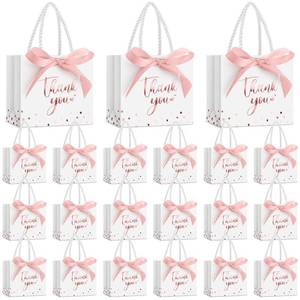 lot 17324 image: Jetec 45 Pcs Small Thank You Gift Bag Bulk 5.5x4.7x2.5 Mini Paper Favor Bag with Handle Ribbon for Graduation Mothers Day Baby Shower Wedding Anniversary Birthday Party(Whiterose Gold)