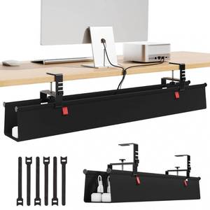 lot 18092 image: Litwaro Under Desk Cable Management Tray No Drill, 36 Cord Organizer with Clamp for Standing Desk, Premium Fabric Cable Tray with Wire Management for Office Home, Black