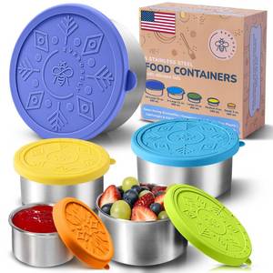 lot 18104 image: Everusely - Stainless Steel Containers with Lids - Set of 5, Summer Collection - Leakproof Stainless Steel Food Containers - Nesting Snack Holders - Metal Lunch Box - Portable & Reusable Meal Kit
