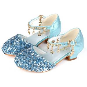 lot 18132 image: ChuLian Little Kids Girls Dress Pumps Glitter Sequins Princess Low Heels Mary Jane Party Dance Shoes Rhinestone Sandals Blue 30
