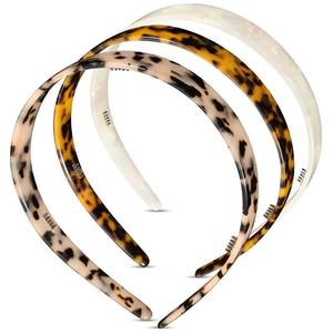 lot 18134 image: 3 Colors Tortoise Shell Headband Set Wide Acetate, Resin, Skinny Thin Headbands with Teeth for Women and Girls (White Laser, Leopard, Ivory)
