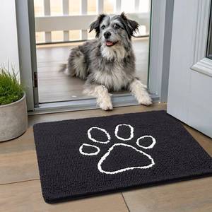 lot 18137 image: Smiry Dog Door Mat for Muddy Paws, Absorbent Dirt Trapper Non Slip Quick Dry Washable Chenille Mat for Mud Dogs, Entry Rug for Indoor and Outdoor (24x16 Inches, Black and White)