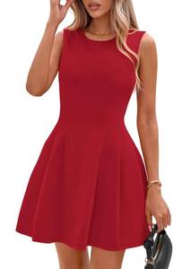 lot 18143 image: PRETTYGARDEN Summer Dresses for Women 2026 Elegant Classy Spring A Line Business Casual Work Graduation Cocktail Short Dress (Red,Medium)