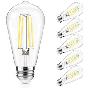 lot 18150 image: ASOMST Vintage LED Edison Bulbs 5000K Daylight White, 60W Equivalent ST58 Dimmable Filament Light Bulb, 850 Lumens, E26 Base, Energy-Saving LED Edison Lights, Pack of 6