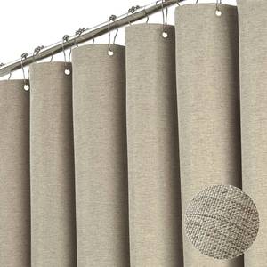 lot 18164 image: BTTN Extra Long Shower Curtain - 72 x 84 Inch Long Linen Textured Heavy Duty Fabric Shower Curtain Set with 12 Plastic Hooks, Large Hotel Spa Luxury Waterproof Shower Curtains for Bathroom - KhakiTan
