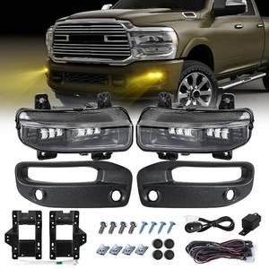 lot 19224 image: FICOLPO Led Fog Lights Assembly for 2019 2020 2021 2022 2023 2024 Dodge Ram 2500 3500 Pickup - Bumper Driving Fog Lamps OEM Replacement with Bracket, Bezels, Switch, Harness (Yellow, 6pcs Led Chips)