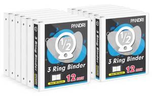 lot 19231 image: 3 Ring Binder 0.5 Inch, PANDRI 12 Pack 0.5-Inch Binder Fits Letter Size 8.5 x 11 Paper, Versatile Binders for Office Home School, 2 Pockets, White