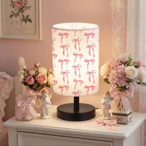 lot 19235 image: Glooglitter Pink Bow Table Lamp Gifts 3 Colors Dimmable Lights 11.02 x 5.12 Inch Night Light Bedside Lamps Decoration for Bedroom Desk Birthday Gifts for Home Decor