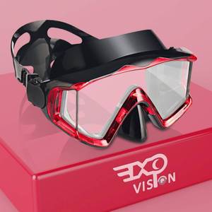 lot 19236 image: Adult Pano 3 Window Scuba Diving Mask, Tempered Glass Snorkel Mask Anti-Fog Swim Mask No Leakage Swim Goggles with Nose Cover Snorkeling Gear for Snorkeling, Freediving, Swimming (Crystal Red)