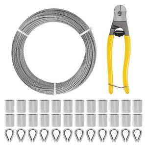 lot 19239 image: KALLSDY 18 Inch Stainless Steel Cable Kit 164FT, 7 x 7 Strands Wire Rope with Aluminium Sleeves & Thimbles for Deck Railing, String Light Hanging, Shade Sail, Garden and DIY Projects
