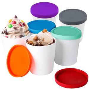 lot 19242 image: LayYun Mini Ice Cream Containers for Homemade Set (6 Pack - 8Oz), Reusable Ice Cream Storage Containers for Freezer, Leak-Free Ice Cream Containers with Silicone Lids (5 Lids Only)
