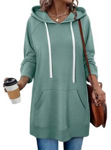 lot 19246 image: StunShow Plus Size Hoodies for Women Casual Oversized Split Hem Fleece Hoodie Dress with Kangaroo Pocket Sweatshirts GreyishGreen 3XL