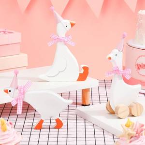 lot 19251 image: Leinuosen 3 Set One Silly Goose Birthday Decorations 6 Inch Silly Goose Birthday Table Centerpiece Funny 1st Party Supplies Wooden Geese Push Pull Figurine Shelf Table Decor for Baby Shower(Pink)