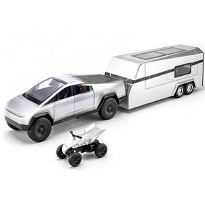 lot 19264 image: Cyber Style Truck Alloy Diecast Toys with Metal Trailer and Motorcycle Pull Back Pickup Model with Sound and Light Effect Race Car for Kid Adult Age for 3 Year Old and Up