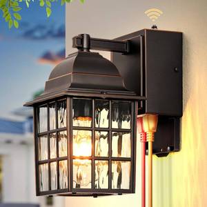 lot 19265 image: Gleamz Dusk to Dawn Outdoor Porch Light with GFCI Outlet, Farmhouse Oil Rubbed Bronze Gold Trim Exterior Garage Lighting Fixtures Wall Mount for House, Anti-Rust Waterproof Outside Wall Sconce Lantern