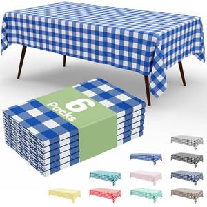 lot 20388 image: Smiry 6 Pack Blue Gingham Disposable Tablecloths - 54 x 108 Heavy Duty Plastic Table Cloth, Waterproof Buffalo Plaid Table Covers for Picnic, Banquets, Outdoor Parties