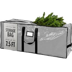 lot 20393 image: Christmas Tree Storage Bag - Stores 7.5 Foot Artificial Xmas Holiday Tree, Durable Waterproof Material, Zippered Bag, Carry Handles - Protects Against Dust, Insects and Moisture (Grey)