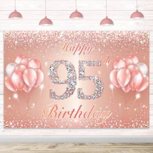 lot 20421 image: Happy 95th Birthday Banner Backdrop - 95 Birthday Party Decorations Supplies for Women or Men - Rose Gold 4 x 6ft