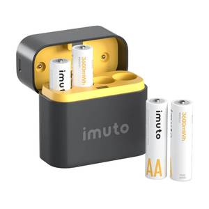 lot 20423 image: imuto Rechargeable aa Batteries with Charger, 3600mWh aa Lithium Batteries 4 Pack, 4 Slot Storage Box Style Lithium Battery Charger, 1.5V 2A Output, 1600 Cycle Life, 3H Fast Charging