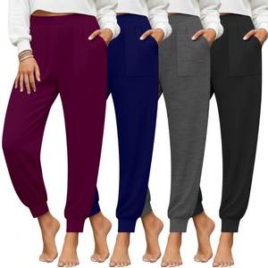 lot 20428 image: Yearntown 4 Pack Womens Yoga Joggers, Cozy Lounge Pants with Pockets Loose Casual Gym Athletic Sweatpants Comfy Cuffed Pants(Black, Heather Gray, Indigo, Fuchsia,Medium)