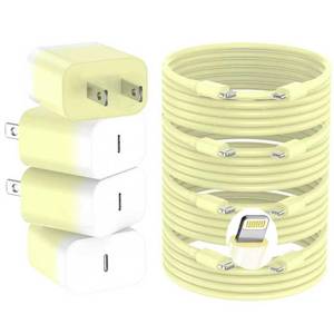 lot 20455 image: GREPHONE iPhone Charger Fast Charging,20W PD USB C Wall Charger 4 Pack with 6FT Fast Charging Cable - Fast Charger for iPhone 1414 Pro Max1313 Pro1212 Pro1111 ProXS, iPad(Yellow)