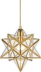 lot 3747 image: Geometric Star Pendant Light Fixture with Gold Finish