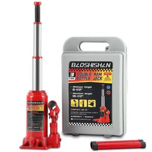 lot 1252 image: BAOSHISHAN 3 Ton Double Ram Bottle Jack 6-12 to 16-12in Lifting Range Portable Hydraulic Bottle Jack with Carrying Casein