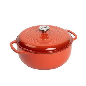 lot 1265 image: Lodge Essential Enamel Cast Iron Dutch Oven - Perfect for Bread Baking, Braising, Marinating and Slow Cooking - Features Moisture-Sealing Lid and Dual Handles - Kitchen Essentials - 6 Quarts - Poppy