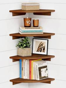 lot 1266 image: Forbena Corner Bookshelf Wall Mounted Set of 4, Wooden Floating Book Shelves for Nursery, Large Wall Shelving Unit for Living Room Bedroom Bathroom Kitchen Office Classroom Corner (Walnut Color)