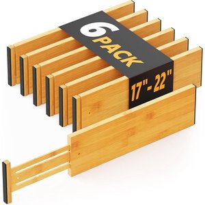 lot 1268 image: SpaceAid Bamboo Dresser Drawer Dividers 6 Pack  4.65� High Adjustable 17�-22� Drawer Organizers for Clothing
