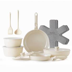 lot 1269 image: Redchef Ceramic Pots and Pans Set, Nonstick Kitchen Cookware Set with Detachable Handle, Non Toxic Cookware Set 16pcs, PFAS PFOA and PTFE Free, RV Ceramic Cookware for Camping, DishwasherOven Safe
