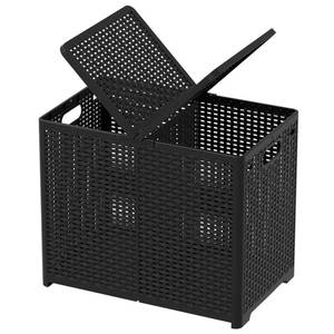 lot 1272 image: Asking 80L Collapsible 2 Section Divided Clothe Hamper, Plastic Folding Laundry Basket, Black, F