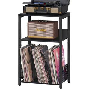 lot 1276 image: LELELINKY Black End Table, Small Side Table with Metal Frame,Modern Record Player Stand with Storage Shelf, Wood 3 Tier Sofa Bedside Tables, Narrow Nightstand for Living Room Bedroom Office