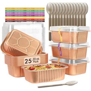 lot 1280 image: LNYZQUS 7� x 5� Small Aluminum Pans with Lids 25 Pack, 30oz Heavy Duty Foil Baking Tins Large To Go Containers,Individual Leftover Containers Baked Food Holders Boxes for Oven Grill-Champagne