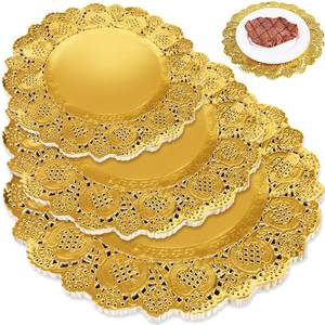 lot 2221 image: HAKSEN 108PCS Paper Lace Doilies, Gold Food Doilies Disposable Doilies 36PCS Each 6.5, 8.5in, 10.5in for Baked Grilled Fried Food Tableware Decorationin