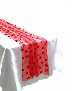 lot 2223 image: SaktopDeco Red Heart Gauze Table Runner Valentines Tulle Table Runner 120 Inch Scarf for Bridal Shower Wedding Birthday Party Supplies