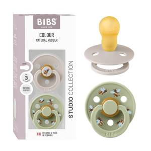 lot 2225 image: BIBS Studio Soother 2-Pack, BPA Free Dummy Pacifier, Round Nipple. Natural Rubber Latex, Made in Denmark, Size 3 (18 Months), MushroomSage
