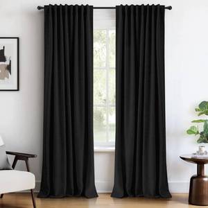 lot 2257 image: INOVADAY 100percent Blackout Curtains 63 Inches Length 2 Panels Set, Back TabRod Pocket Linen Black Out Curtains for Bedroom, Thermal Insulated Window Drapes - Black, W50 X L63