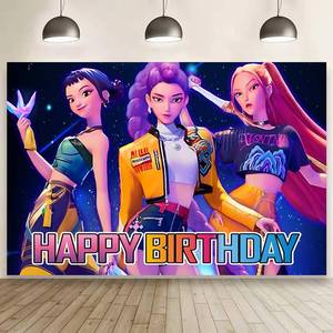 lot 2258 image: Demon Movie Hunters Birthday Decorations,Demon Movie Hunters Happy Birthday Banner Backdrop for Kids Birthday Party Supplies 60  40 inches