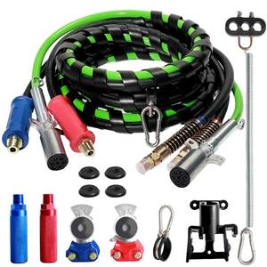 lot 3219 image: Aquilaplain 12FT Semi Truck Air Lines Kit - 3 In 1 Air Hoses Wrap 7 Way Trailer Cord Power Air Line for Semi Truck, Trailer, Tractor, With Gladhands,Handles,Holder,Tender Spring Kit,Seals